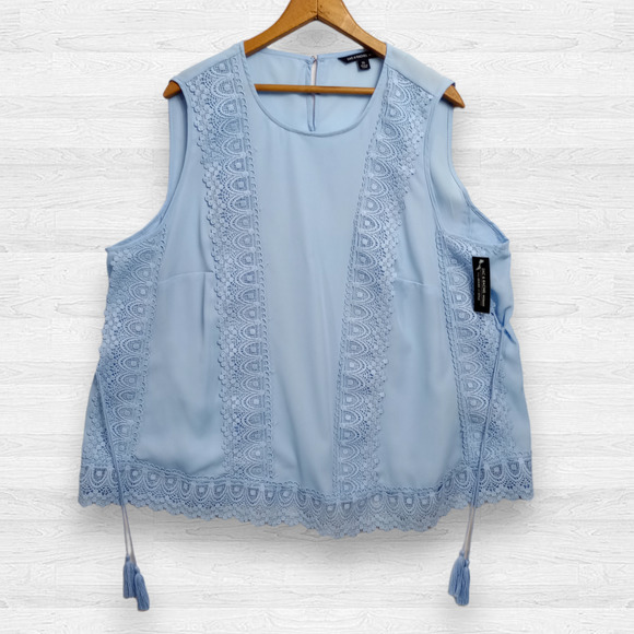 Zac & Rachel Woman Chambray Blue Crochet Detail Sleeveless Sheer Top Size 2X NEW - Picture 2 of 7